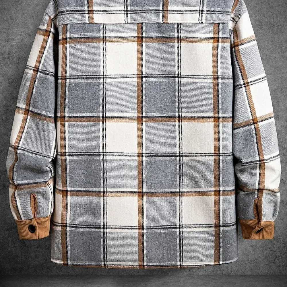 Multicolor Casual Mens Plaid Print Flap Pocket Drop Shoulder Overcoat - Picture 4 of 6
